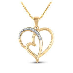 Yellow-tone Sterling Silver Womens Round Diamond Heart Pendant 1/20 Cttw