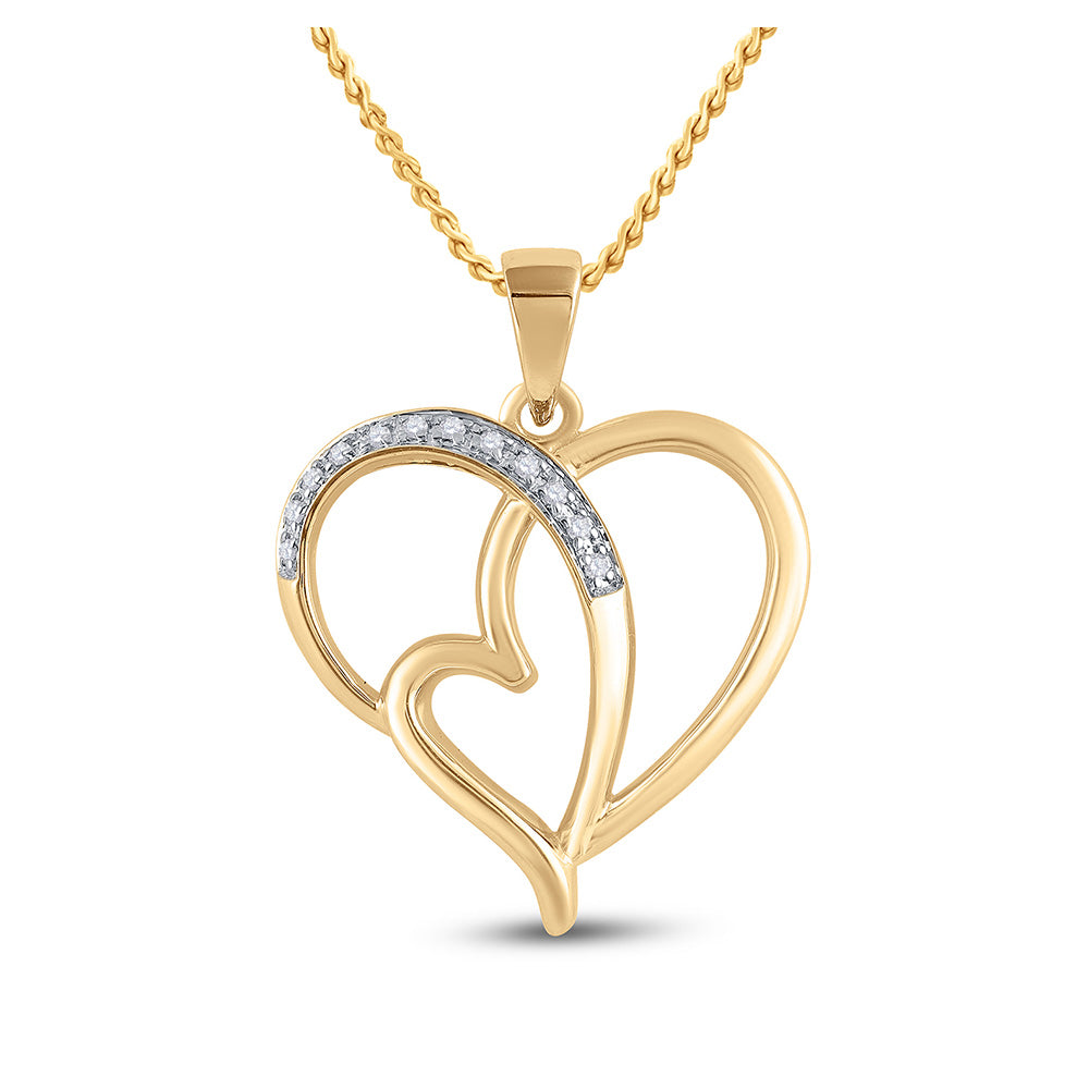 Yellow-tone Sterling Silver Womens Round Diamond Heart Pendant 1/20 Cttw