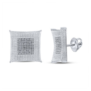 Sterling Silver Mens Round Diamond Kite Square Earrings 1/3 Cttw