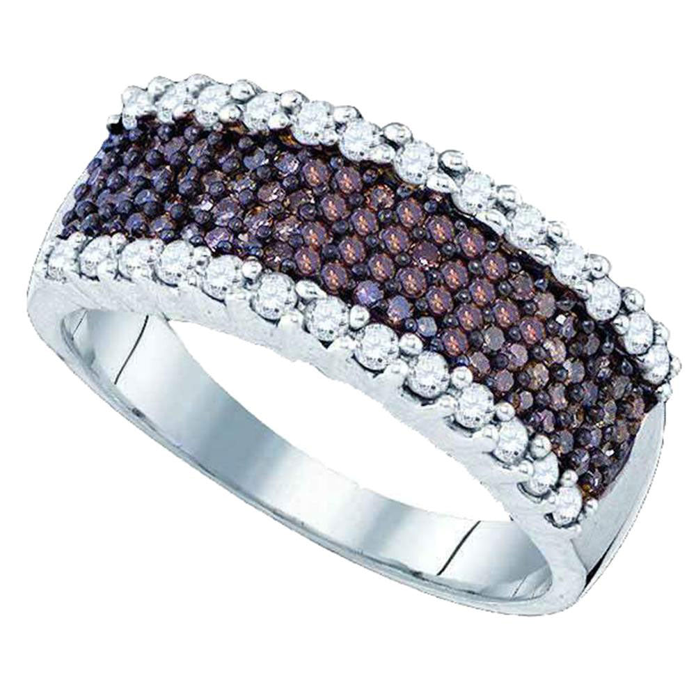 Sterling Silver Womens Round Brown Diamond Band Ring 5/8 Cttw