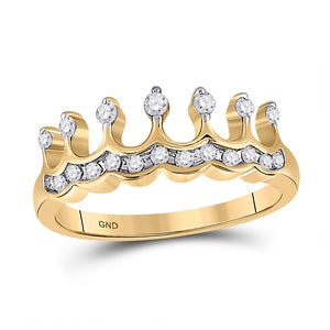 10kt Yellow Gold Womens Round Diamond Crown Tiara Band Ring 1/4 Cttw