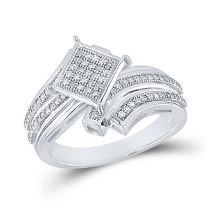 Sterling Silver Womens Round Diamond Offset Square Ring 1/4 Cttw