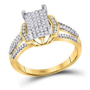 10kt Yellow Gold Womens Round Diamond Rectangle Cluster Ring 1/3 Cttw