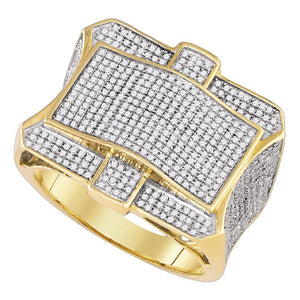 10kt Yellow Gold Mens Round Diamond Cluster Ring 1-1/4 Cttw