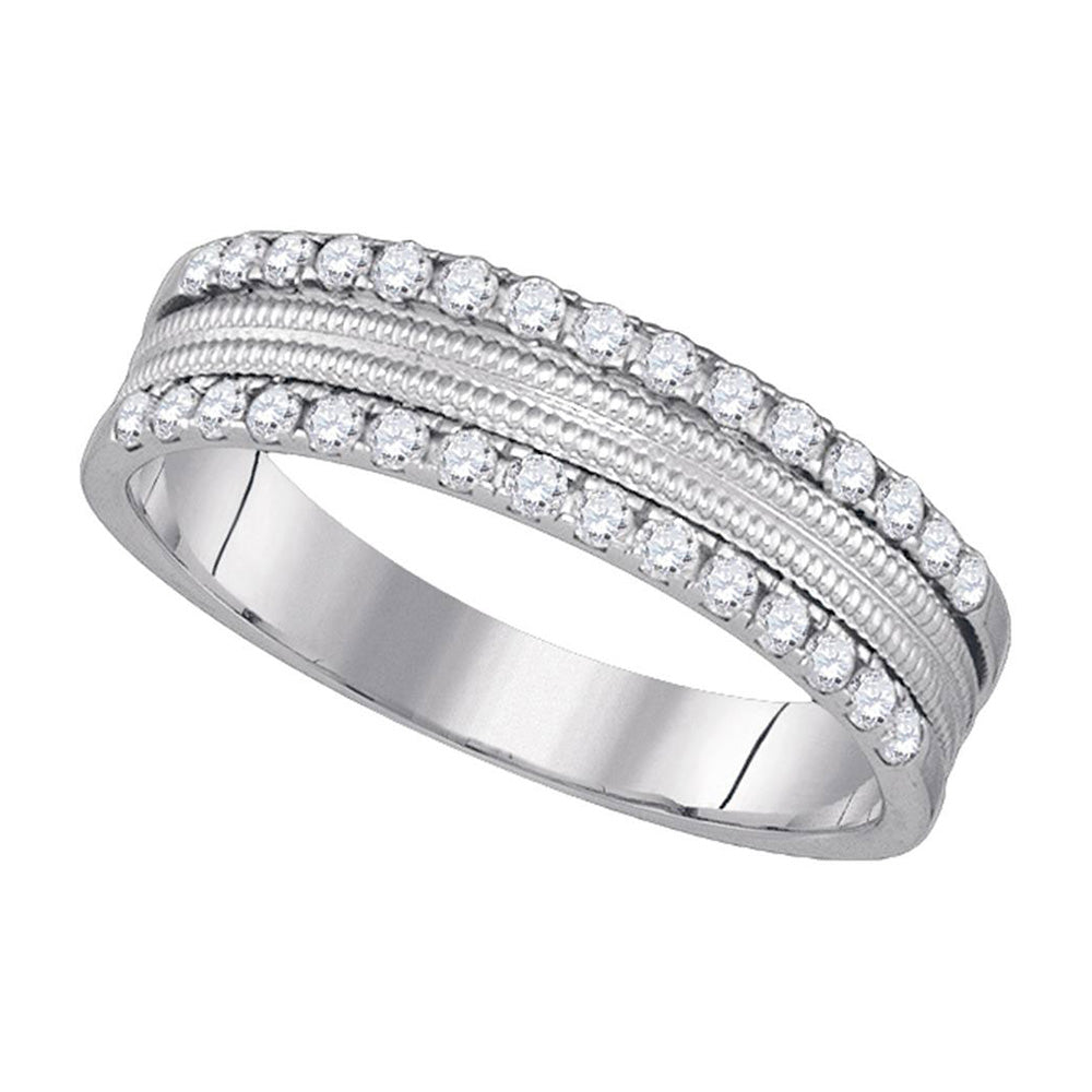 14kt White Gold Womens Round Diamond Double Row Band Ring 1/3 Cttw