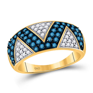 10kt Yellow Gold Womens Round Blue Color Enhanced Diamond Fashion Ring 7/8 Cttw