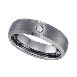 Tungsten Carbide Mens Round Diamond Matte Bevel Edge Band Ring .01 Cttw Size 11