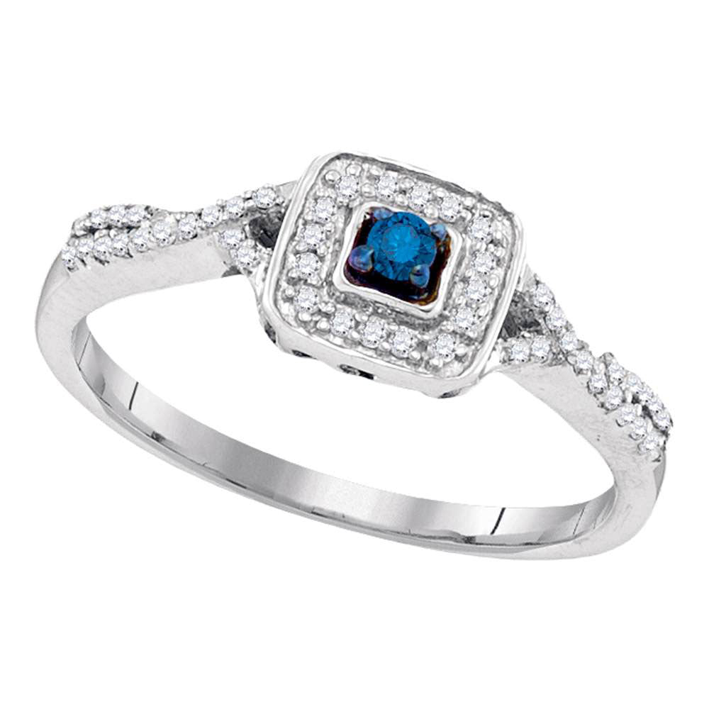 Sterling Silver Round Blue Color Enhanced Diamond Solitaire Bridal Wedding Ring 1/6 Cttw