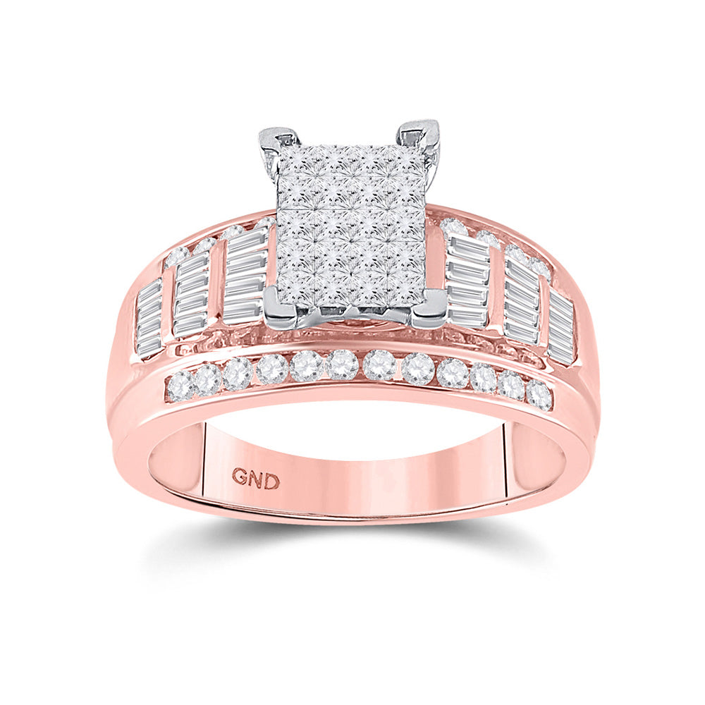 10kt Rose Gold Princess Diamond Cluster Bridal Wedding Engagement Ring 1 Cttw