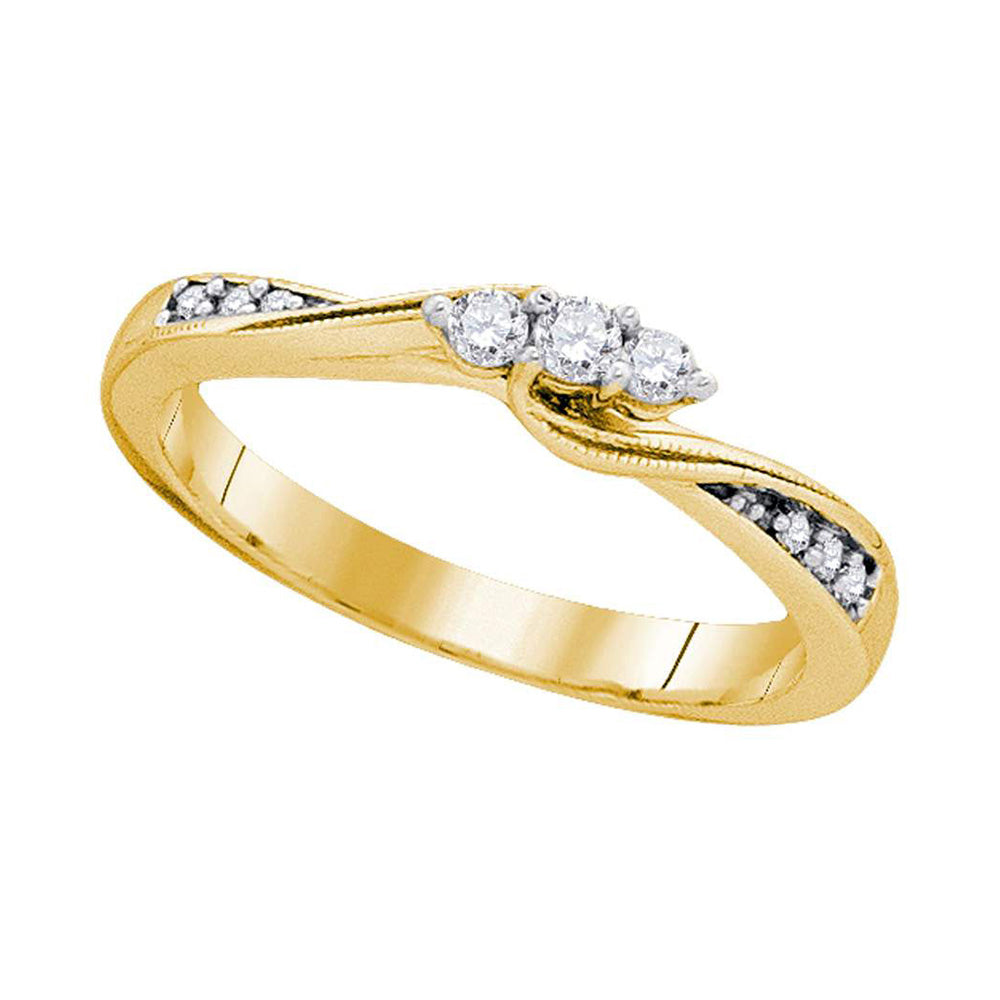 10kt Yellow Gold Womens Round Diamond 3-stone Promise Ring 1/6 Cttw