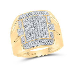 10kt Yellow Gold Mens Round Diamond Square Cluster Ring 1/2 Cttw