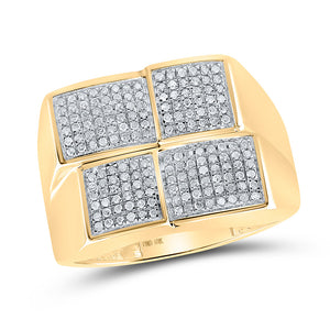 10kt Yellow Gold Mens Round Diamond Square Ring 1/2 Cttw