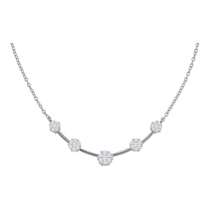 14kt White Gold Womens Round Diamond Cluster Necklace 1 Cttw