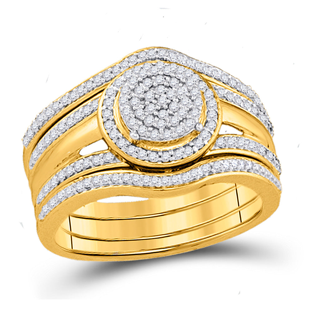 10kt Yellow Gold Round Diamond 3-Piece Bridal Wedding Ring Band Set 1/3 Cttw
