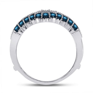 14kt White Gold Womens Round Blue Color Enhanced Diamond Wrap Enhancer Wedding Band 1/3 Cttw