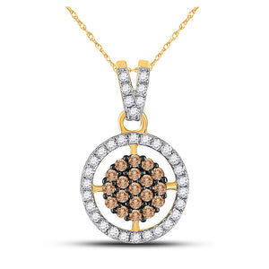 10kt Yellow Gold Womens Round Brown Diamond Cluster Pendant 1/2 Cttw