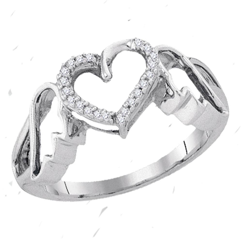 Sterling Silver Womens Round Diamond Winged Heart Ring 1/20 Cttw