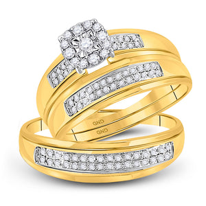 10kt Yellow Gold His Hers Round Diamond Halo Matching Wedding Set 1/3 Cttw