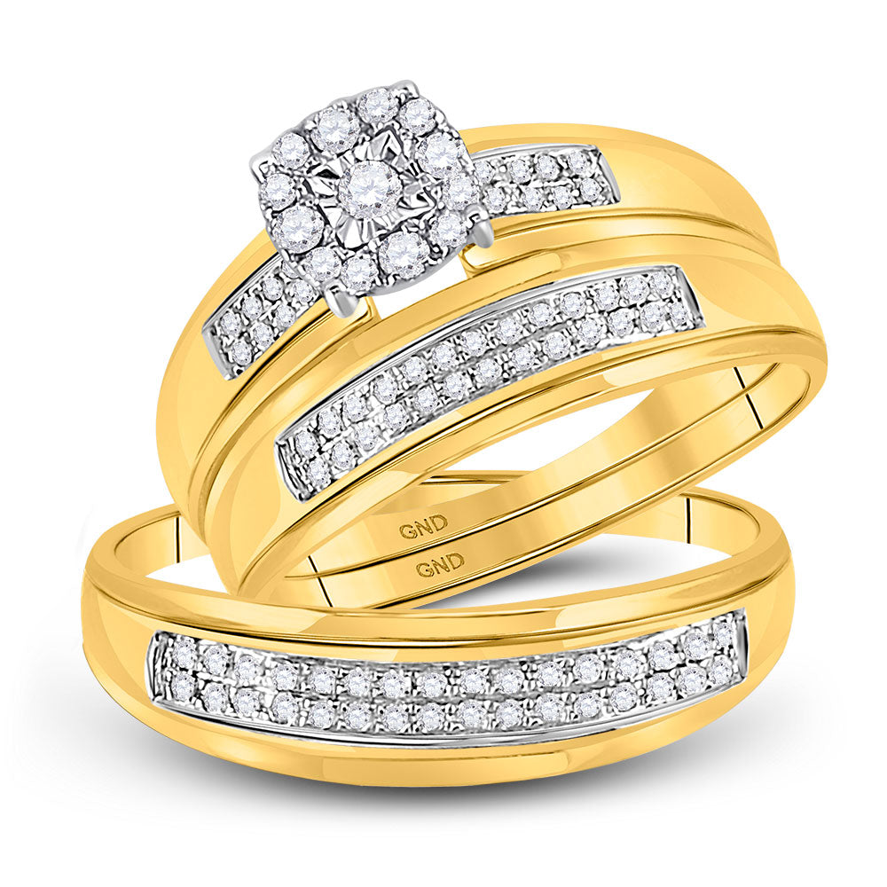 10kt Yellow Gold His Hers Round Diamond Halo Matching Wedding Set 1/3 Cttw