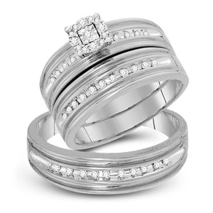 10kt White Gold His Hers Round Diamond Halo Matching Wedding Set 1/3 Cttw
