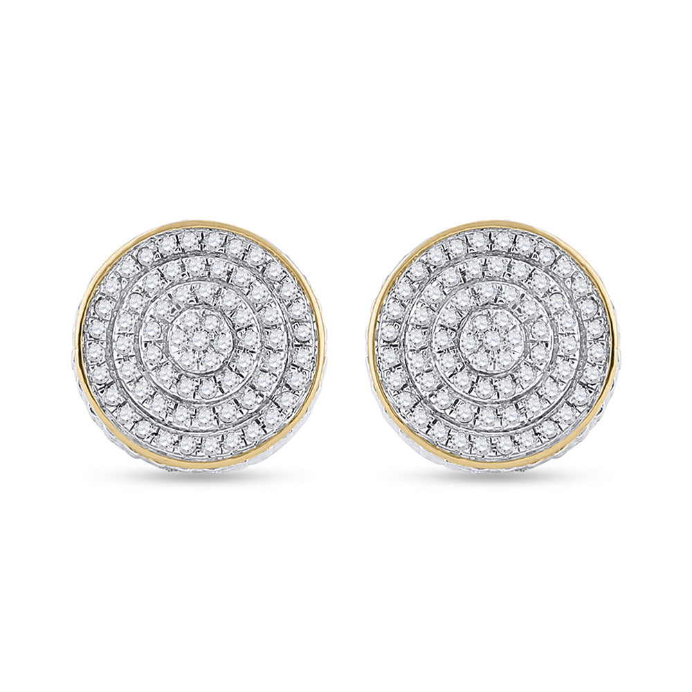 10kt Yellow Gold Mens Round Diamond 3D Disk Circle Earrings 1/3 Cttw