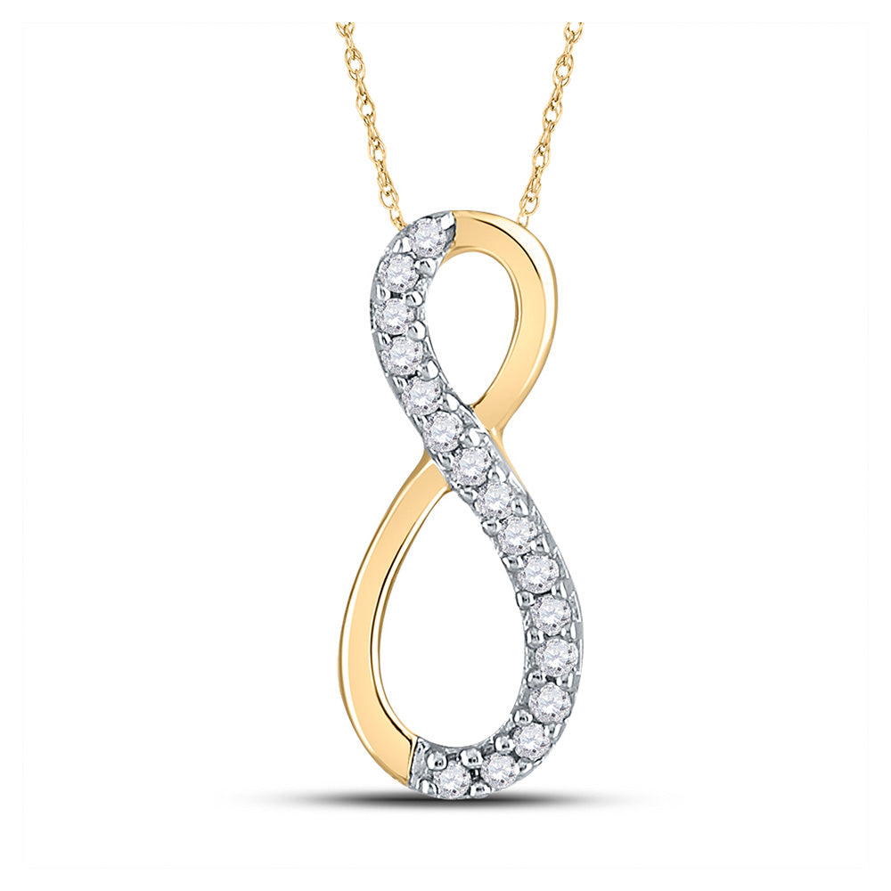 10kt Yellow Gold Womens Round Diamond Vertical Infinity Pendant 1/10 Cttw