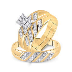 10kt Yellow Gold His Hers Round Diamond Solitaire Matching Wedding Set 1/3 Cttw