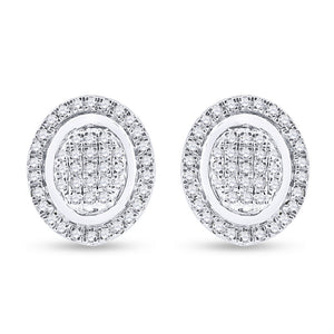 Sterling Silver Mens Round Diamond Oval Earrings 1/4 Cttw