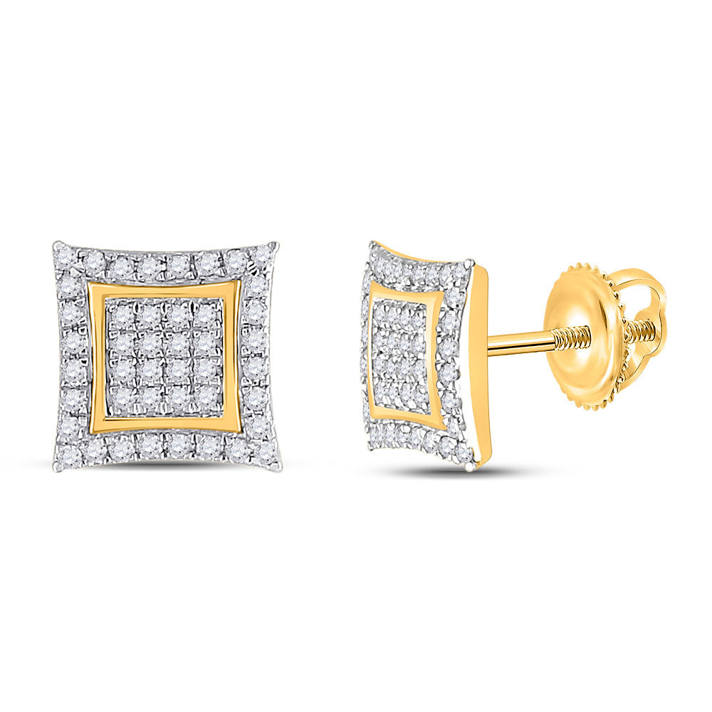 10kt Yellow Gold Womens Round Diamond Kite Square Earrings 1/4 Cttw
