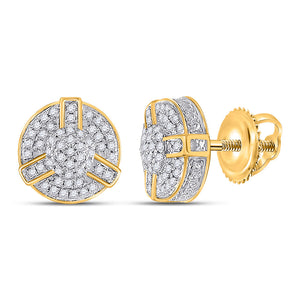 10kt Yellow Gold Mens Round Diamond Cluster Earrings 1/4 Cttw