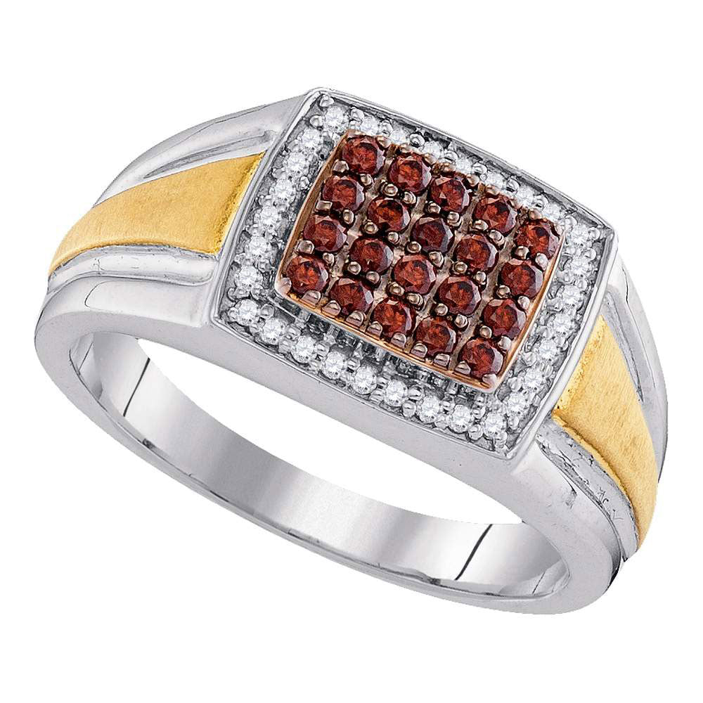 10kt Two-tone Gold Mens Round Brown Diamond Square Cluster Ring 1/2 Cttw