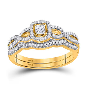 10kt Yellow Gold Princess Diamond Twist Bridal Wedding Ring Band Set 3/8 Cttw